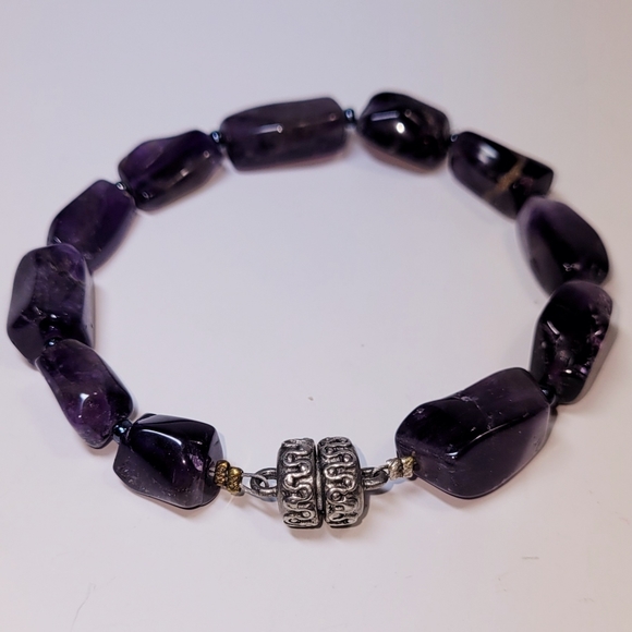 Plus Size Bracelet PURPLE Polished Natural Stone Magnetic Closure, Handmade, New - Picture 6 of 6